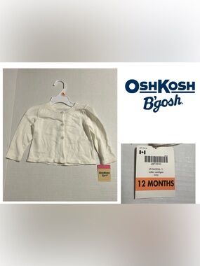 🆕OSHKOSH - 12M - NWT - INFANT GIRLS CREAM WHITE KNIT CARDIGAN SWEATER